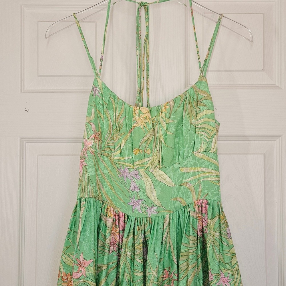 Delfi Collective Jacky Mini Dress Green‎ Tropical Floral Metallic Jacquard S NEW - Picture 5 of 10